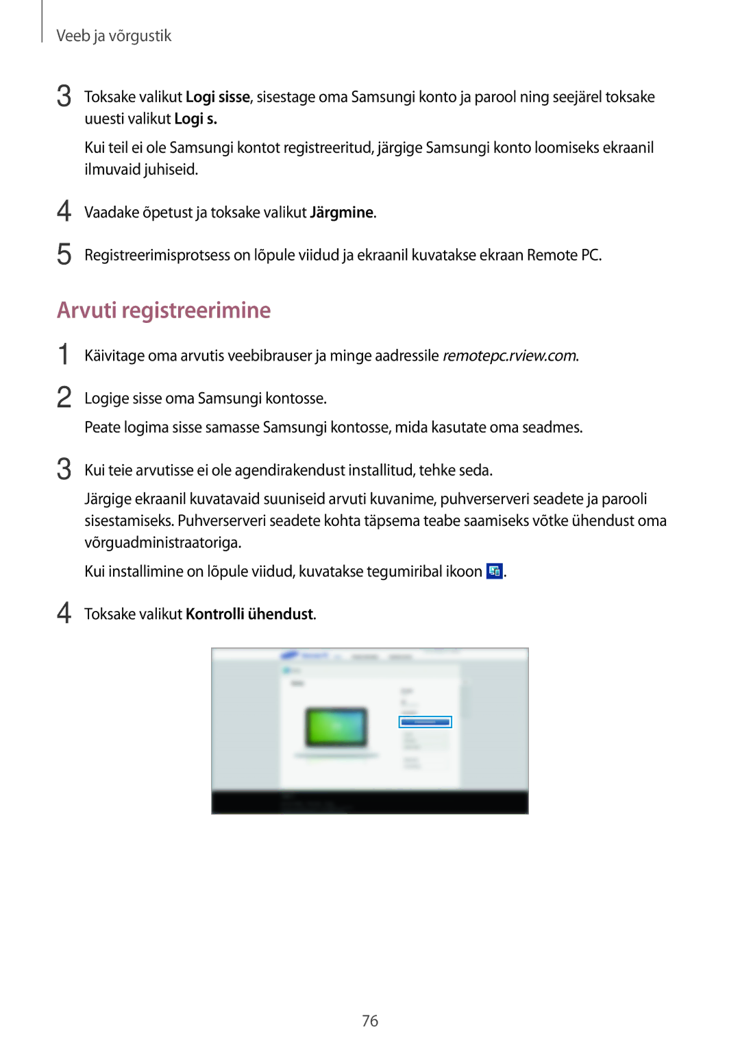 Samsung SM-T520NZKASEB, SM-T520NZWABAL, SM-T520NZWASEB manual Arvuti registreerimine 