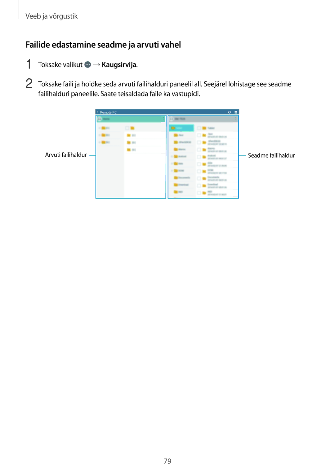 Samsung SM-T520NZKASEB, SM-T520NZWABAL, SM-T520NZWASEB manual Failide edastamine seadme ja arvuti vahel 