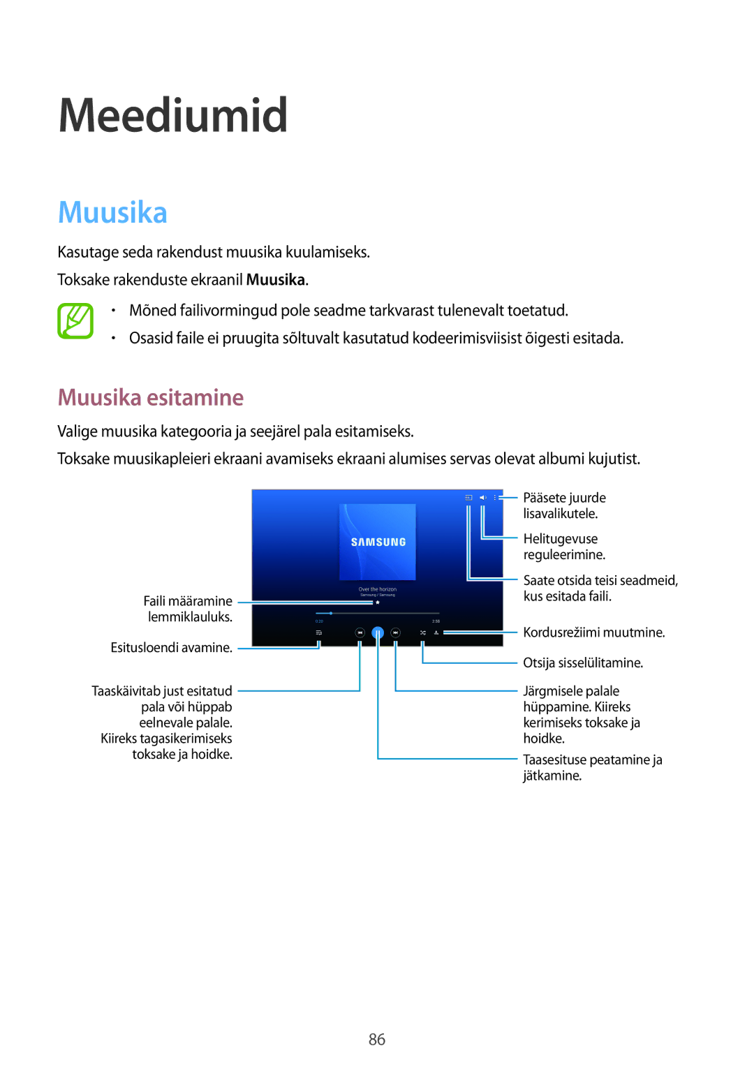 Samsung SM-T520NZWASEB, SM-T520NZWABAL, SM-T520NZKASEB manual Meediumid, Muusika esitamine 