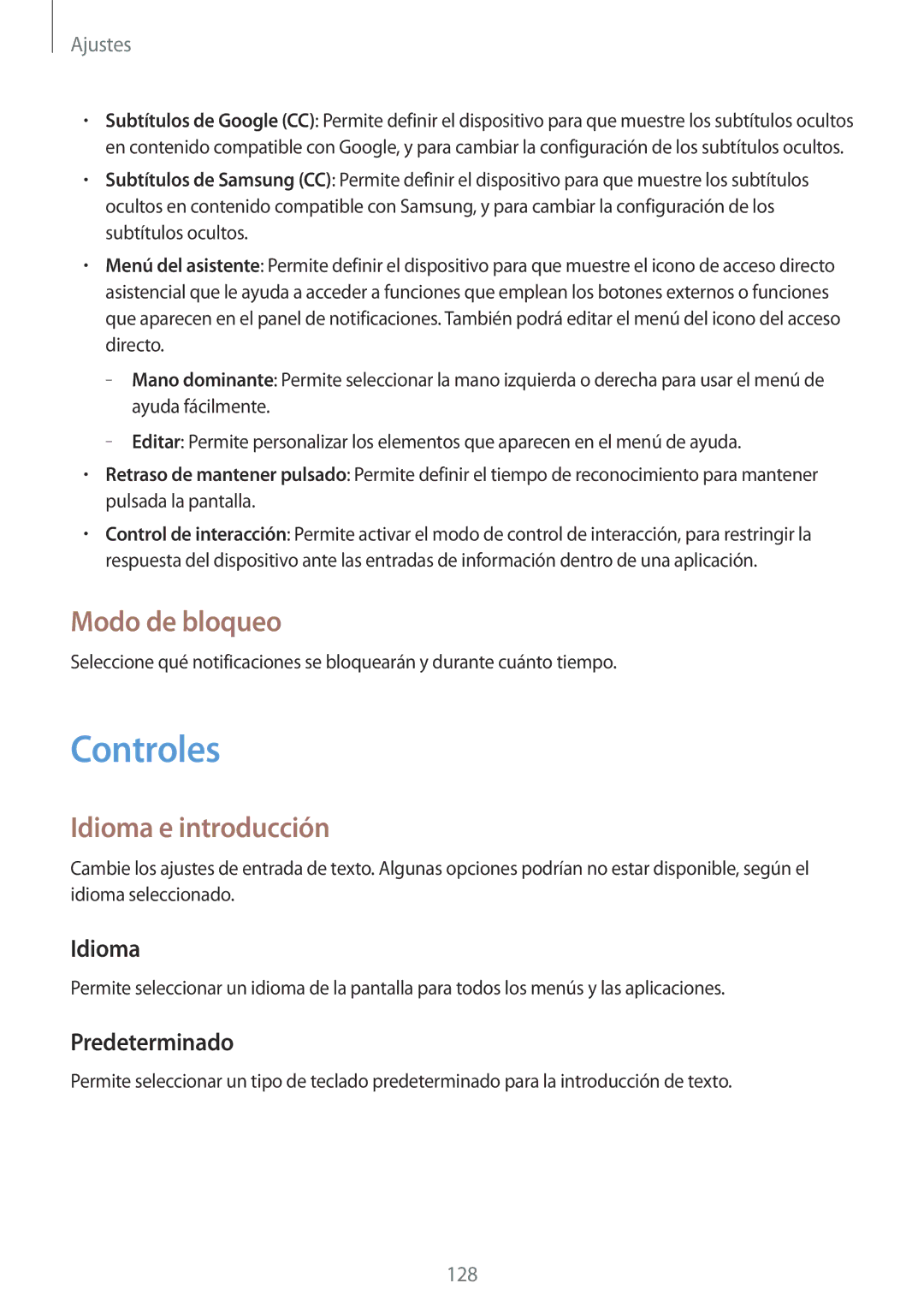 Samsung SM-T520NZWADBT, SM-T520NZKATPH, SM-T520XZWAPHE Controles, Modo de bloqueo, Idioma e introducción, Predeterminado 