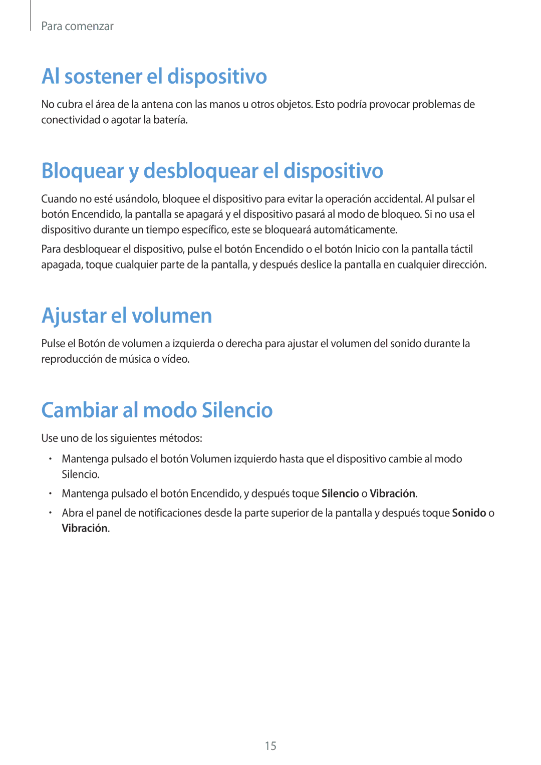 Samsung SM-T520NZKAPHE manual Al sostener el dispositivo, Bloquear y desbloquear el dispositivo, Ajustar el volumen 