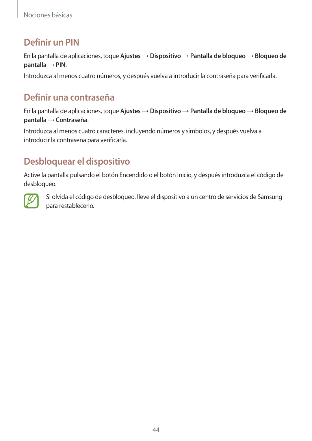 Samsung SM-T520NZWAPHE, SM-T520NZWADBT, SM-T520NZKATPH Definir un PIN, Definir una contraseña, Desbloquear el dispositivo 