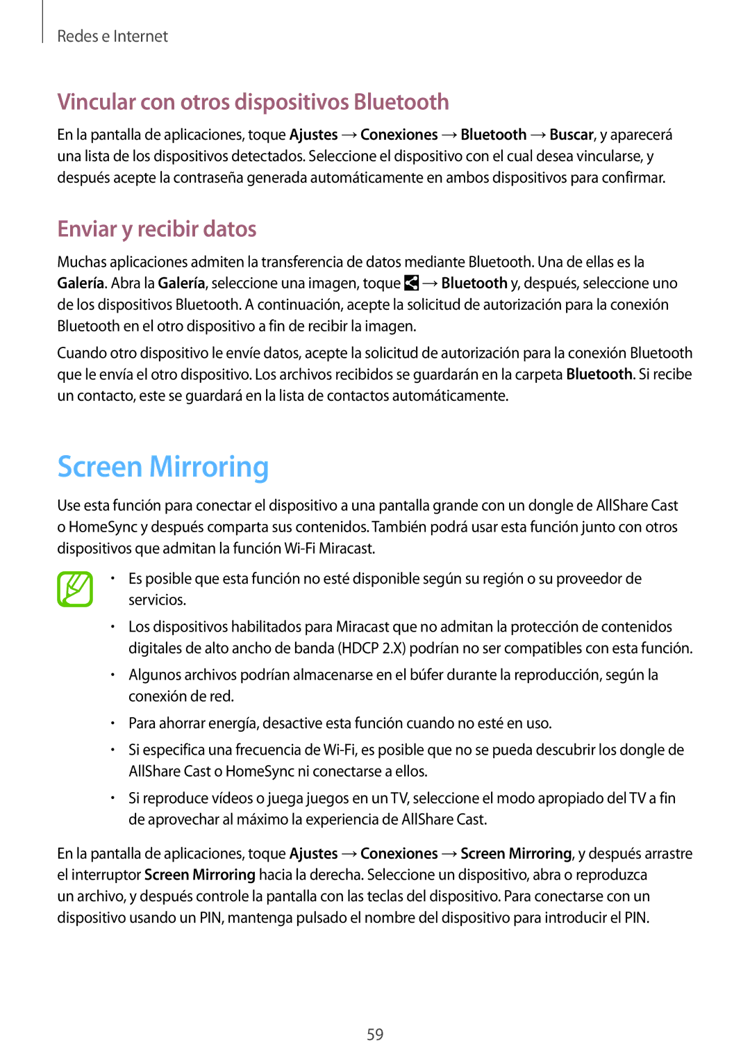 Samsung SM-T520NZWATPH, SM-T520NZWADBT Screen Mirroring, Vincular con otros dispositivos Bluetooth, Enviar y recibir datos 