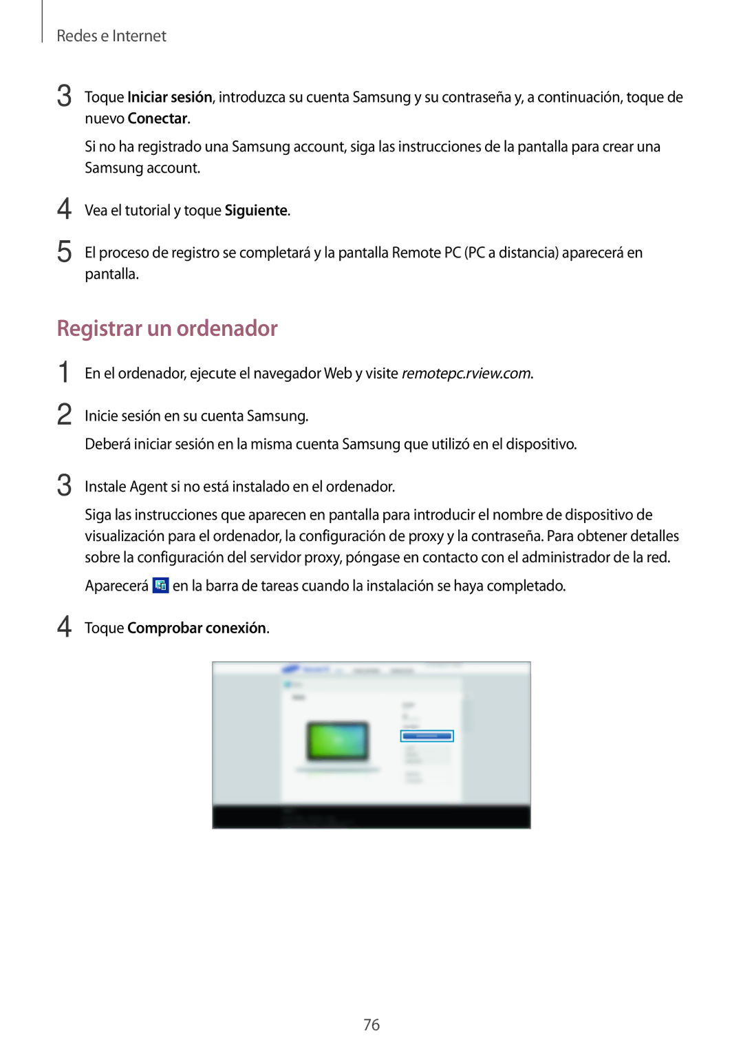 Samsung SM-T520NZWAPHE, SM-T520NZWADBT, SM-T520NZKATPH, SM-T520XZWAPHE manual Registrar un ordenador, Toque Comprobar conexión 