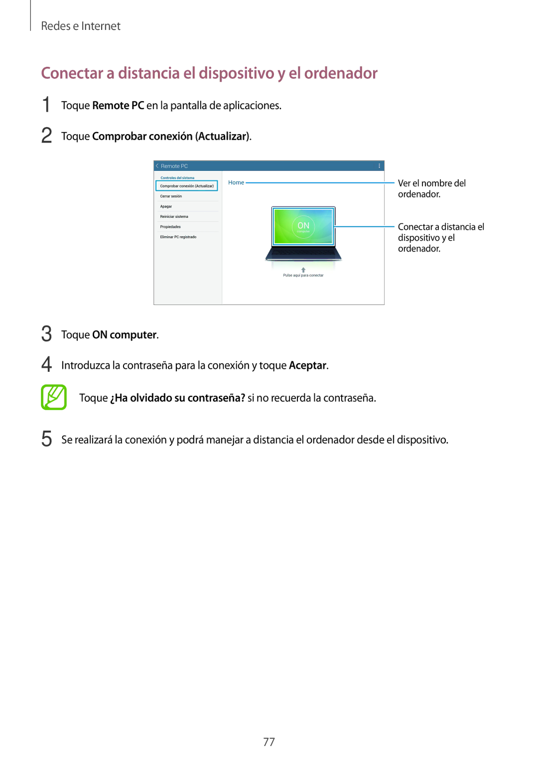 Samsung SM-T520NZWAAUT manual Conectar a distancia el dispositivo y el ordenador, Toque Comprobar conexión Actualizar 