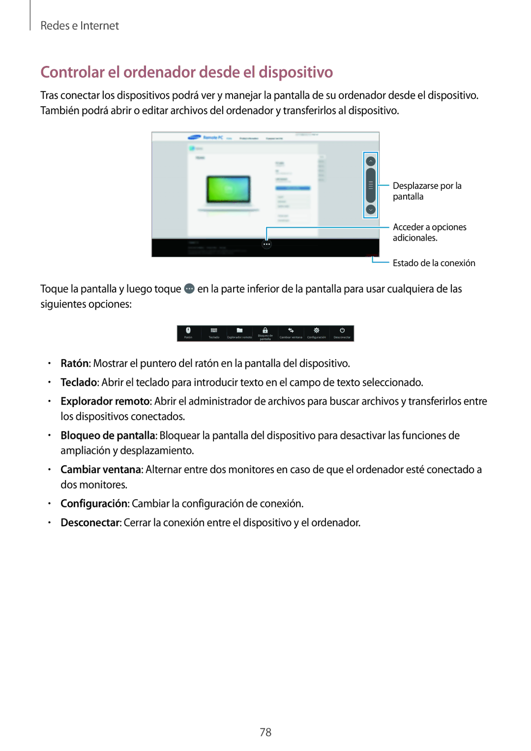 Samsung SM-T520NZKAPHN, SM-T520NZWADBT, SM-T520NZKATPH, SM-T520XZWAPHE manual Controlar el ordenador desde el dispositivo 