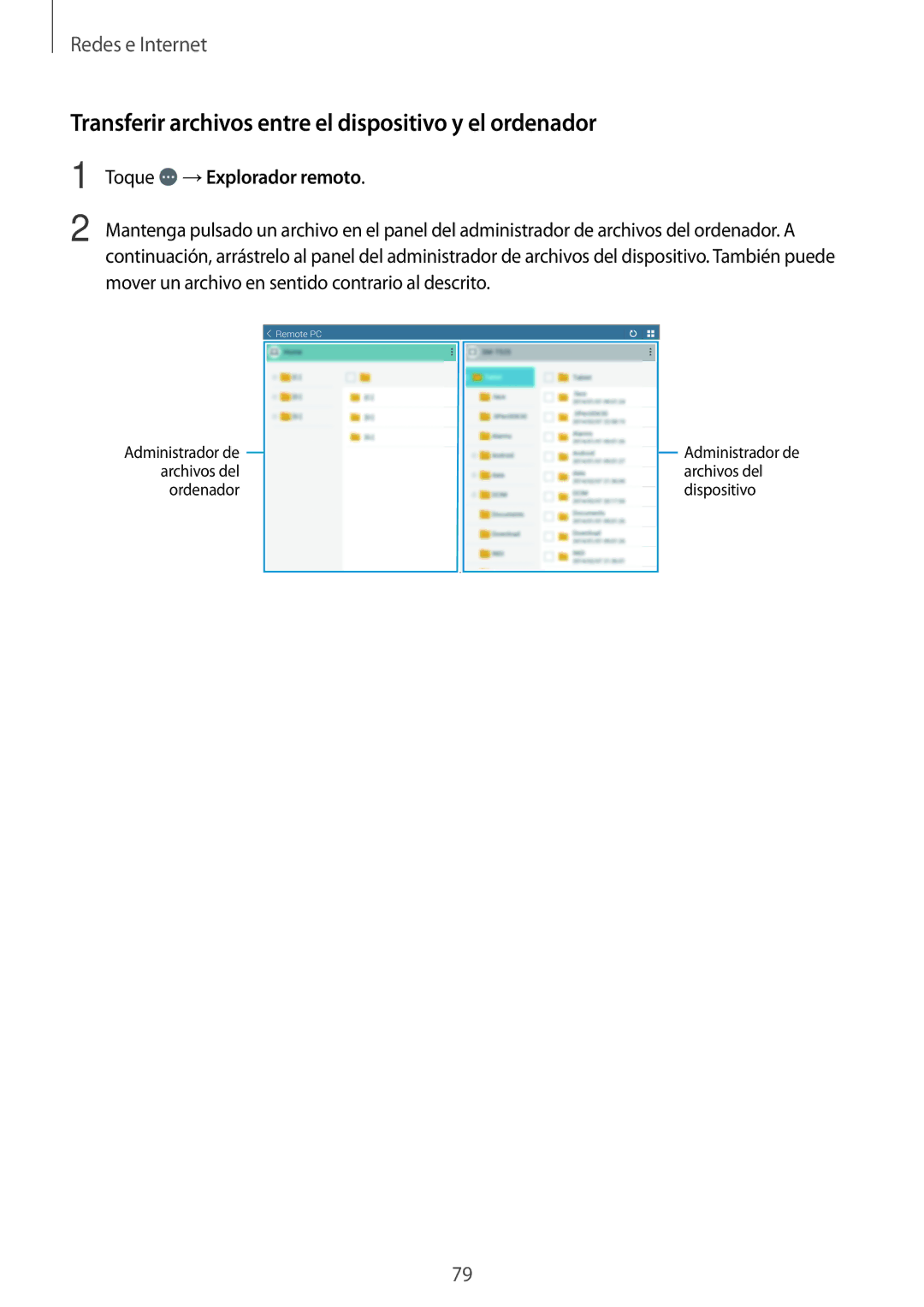 Samsung SM-T520NZKAPHE, SM-T520NZWADBT Transferir archivos entre el dispositivo y el ordenador, Toque →Explorador remoto 