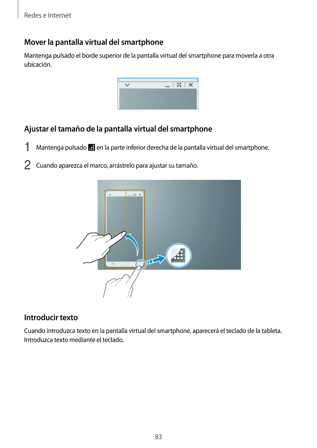 Samsung SM-T520NZWATPH Mover la pantalla virtual del smartphone, Ajustar el tamaño de la pantalla virtual del smartphone 