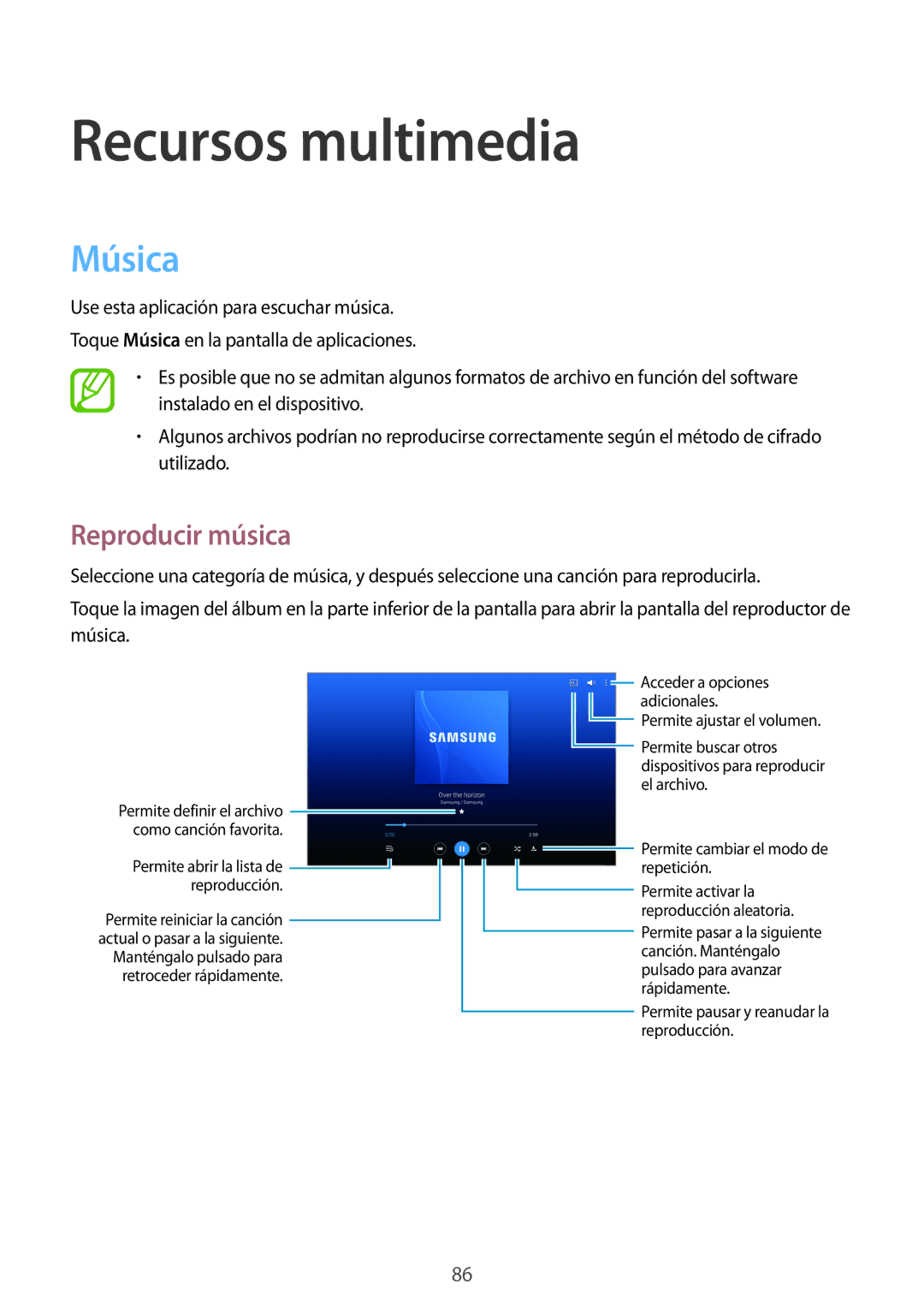 Samsung SM-T520NZKAPHN, SM-T520NZWADBT, SM-T520NZKATPH, SM-T520XZWAPHE manual Recursos multimedia, Música, Reproducir música 