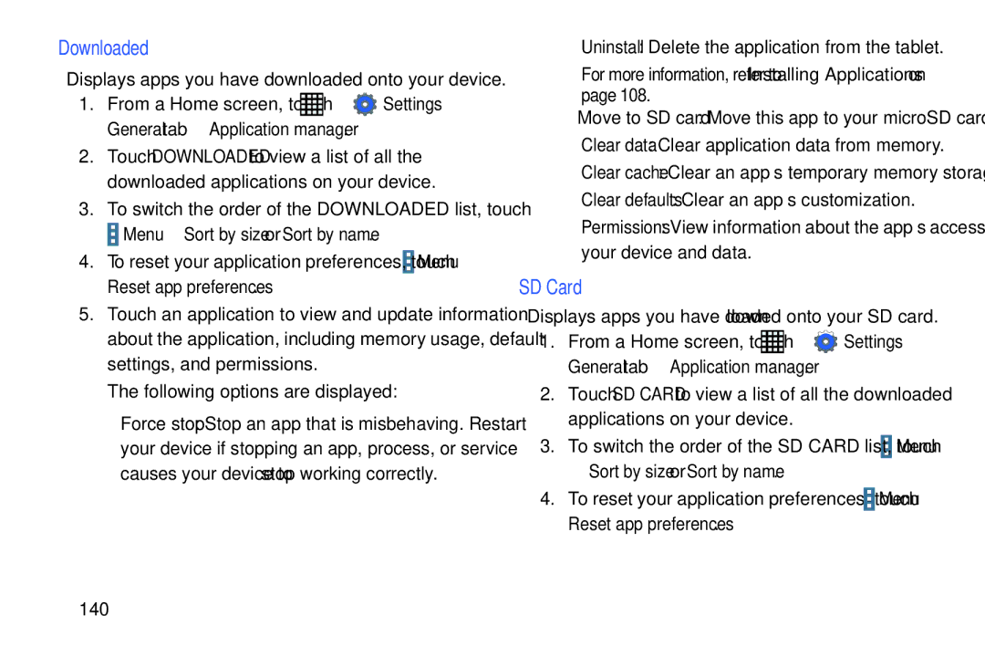 Samsung SM-T520NZWAXAR, SM-T520NZKAXAR user manual Downloaded, SD Card, Menu Sort by size or Sort by name 