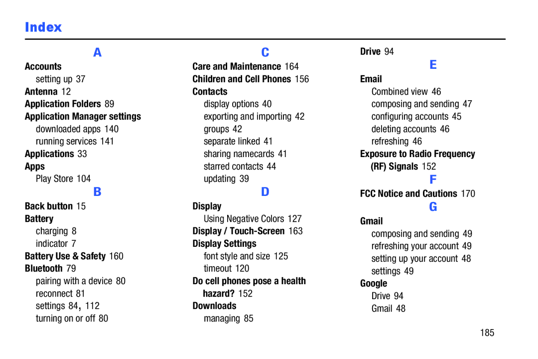 Samsung SM-T520NZKAXAR, SM-T520NZWAXAR user manual Index 