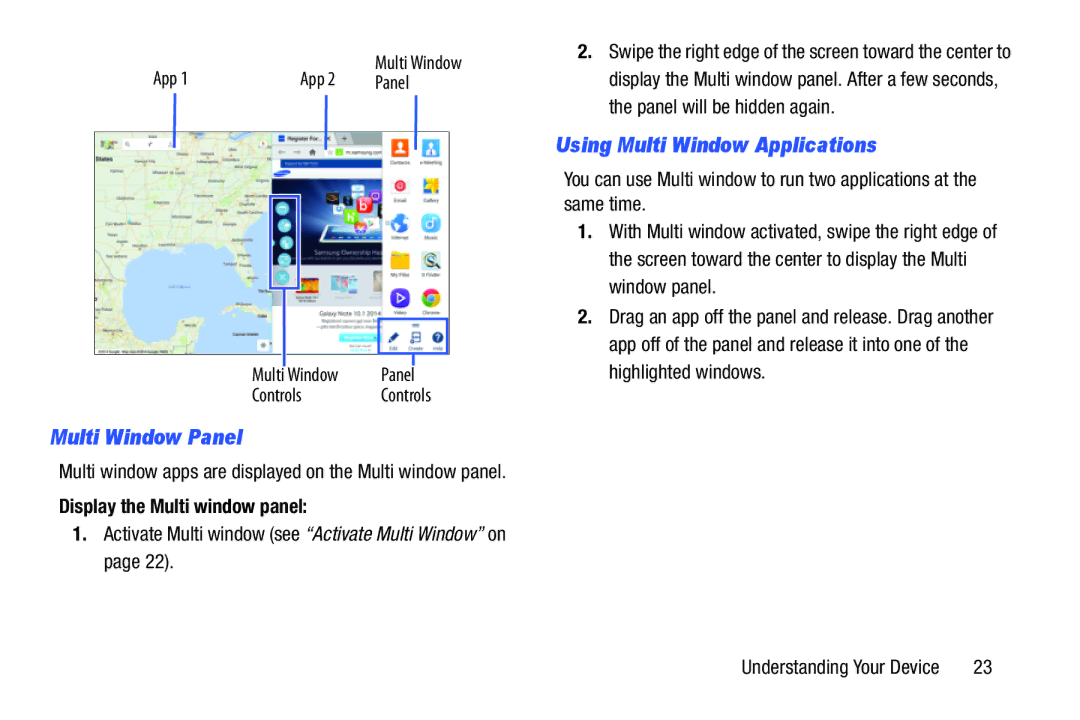 Samsung SM-T520NZKAXAR, SM-T520NZWAXAR Multi Window Panel, Using Multi Window Applications, Display the Multi window panel 