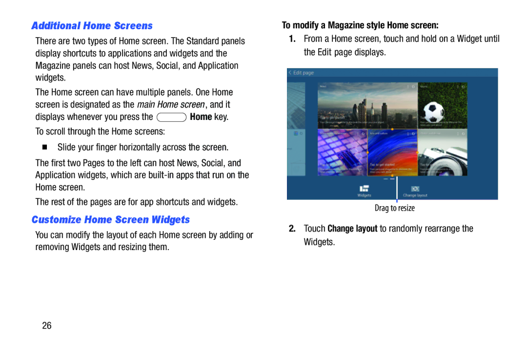 Samsung SM-T520NZWAXAR Additional Home Screens, Customize Home Screen Widgets, To modify a Magazine style Home screen 