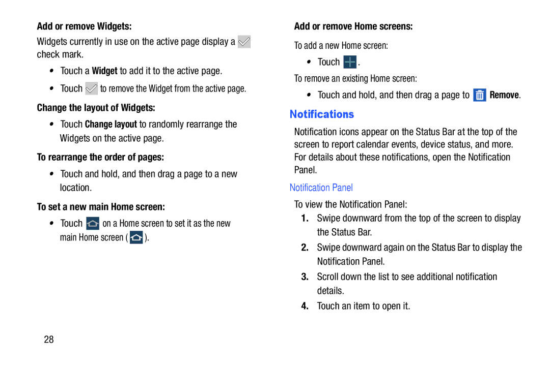 Samsung SM-T520NZWAXAR, SM-T520NZKAXAR user manual Notifications, Notification Panel 