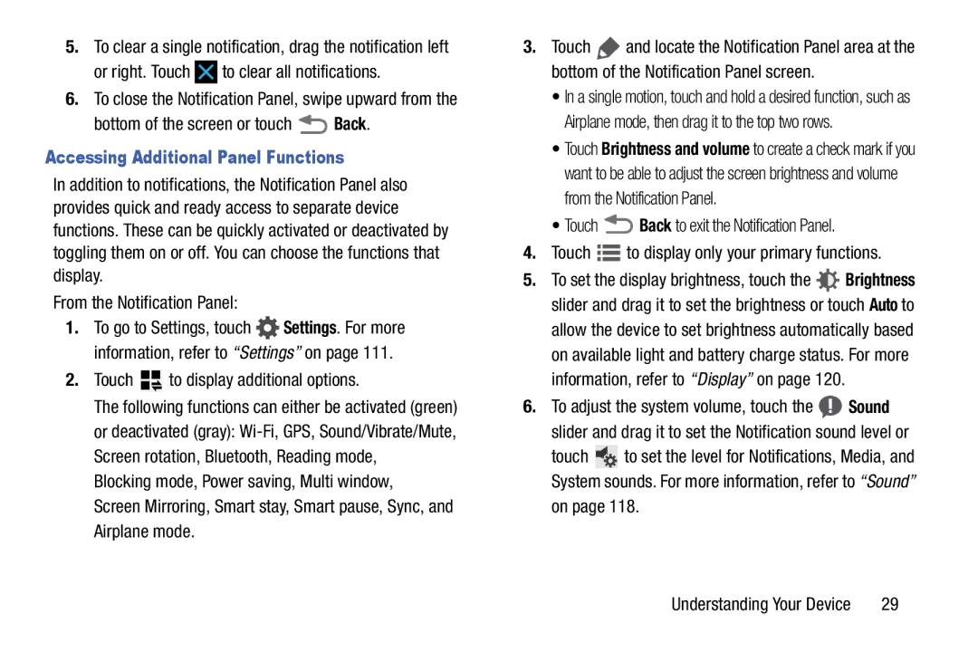 Samsung SM-T520NZKAXAR, SM-T520NZWAXAR user manual Bottom of the screen or touch Back, Accessing Additional Panel Functions 