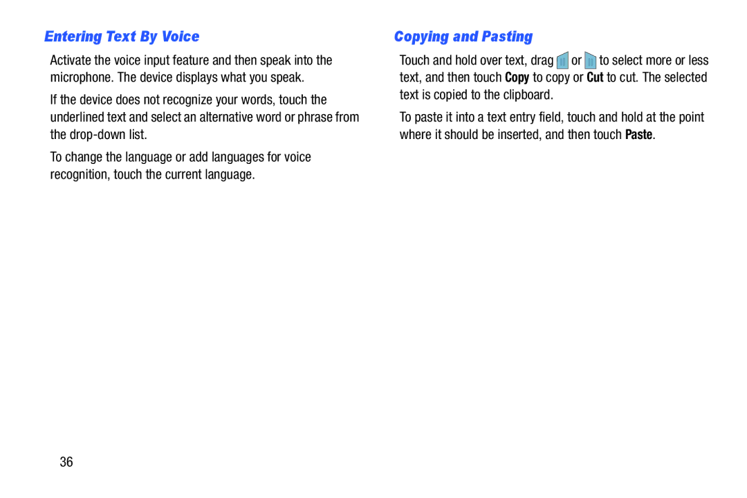 Samsung SM-T520NZWAXAR, SM-T520NZKAXAR user manual Entering Text By Voice, Copying and Pasting 