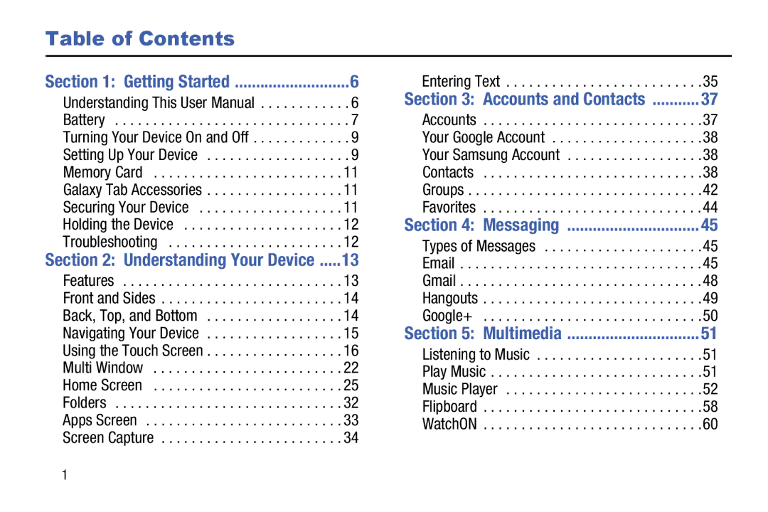 Samsung SM-T520NZWAXAR, SM-T520NZKAXAR user manual Table of Contents 