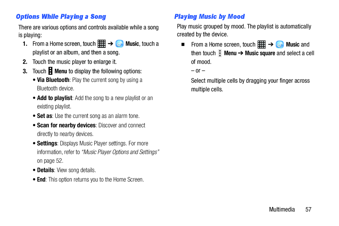 Samsung SM-T520NZKAXAR, SM-T520NZWAXAR user manual Options While Playing a Song, Playing Music by Mood 