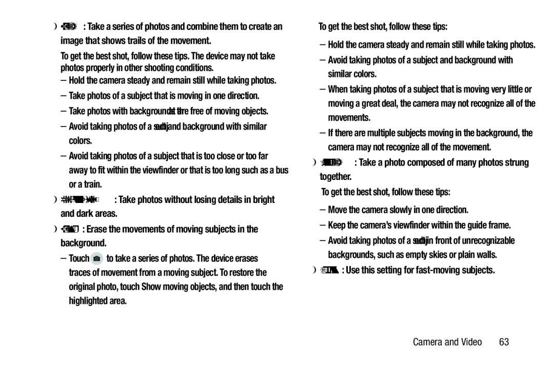 Samsung SM-T520NZKAXAR To get the best shot, follow these tips, Sports Use this setting for fast-moving subjects 