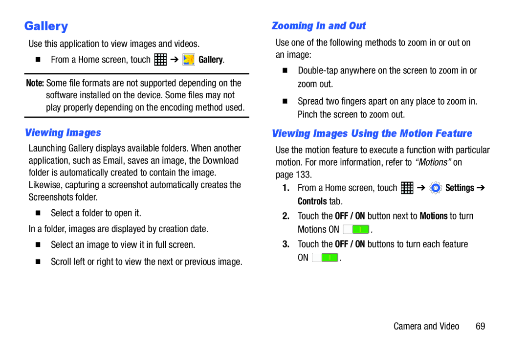 Samsung SM-T520NZKAXAR, SM-T520NZWAXAR user manual Gallery, Viewing Images Using the Motion Feature 