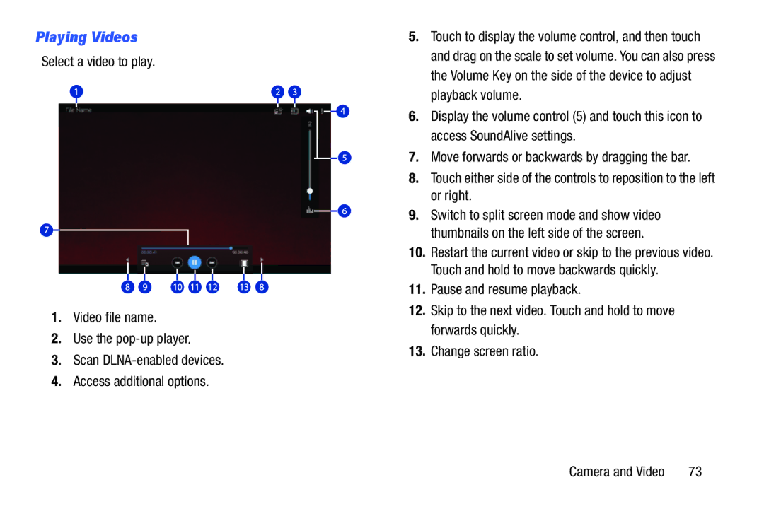 Samsung SM-T520NZKAXAR, SM-T520NZWAXAR user manual Playing Videos 