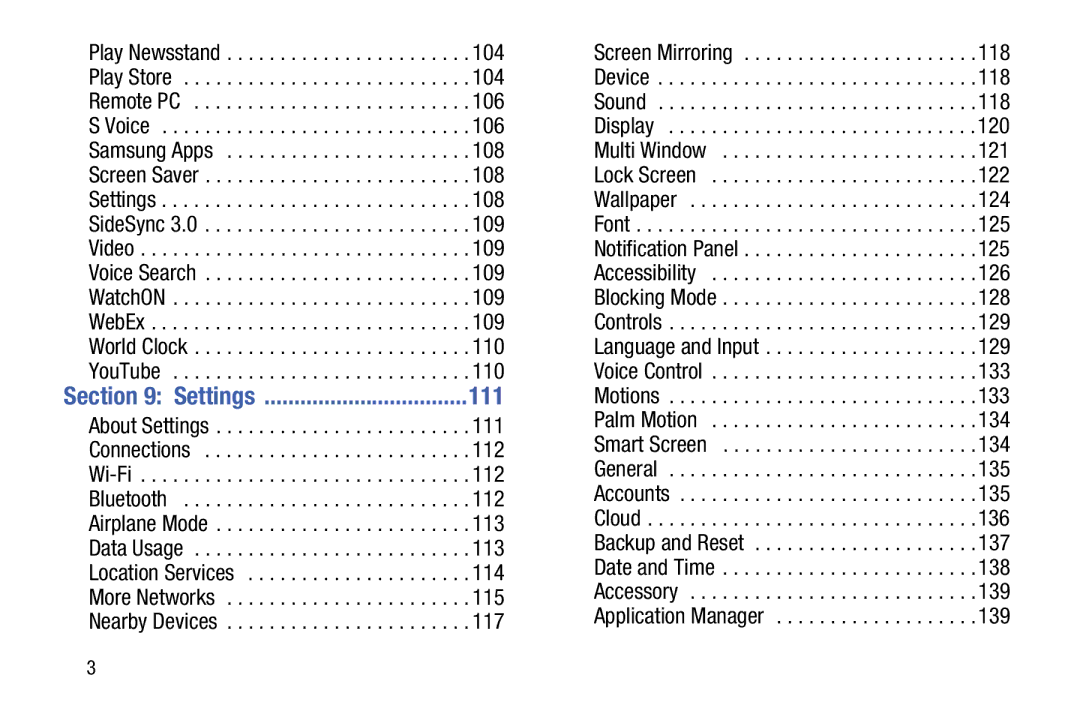 Samsung SM-T520NZWAXAR, SM-T520NZKAXAR user manual Settings, 111 