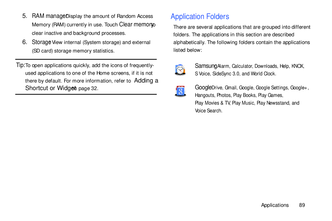 Samsung SM-T520NZKAXAR, SM-T520NZWAXAR user manual Application Folders 