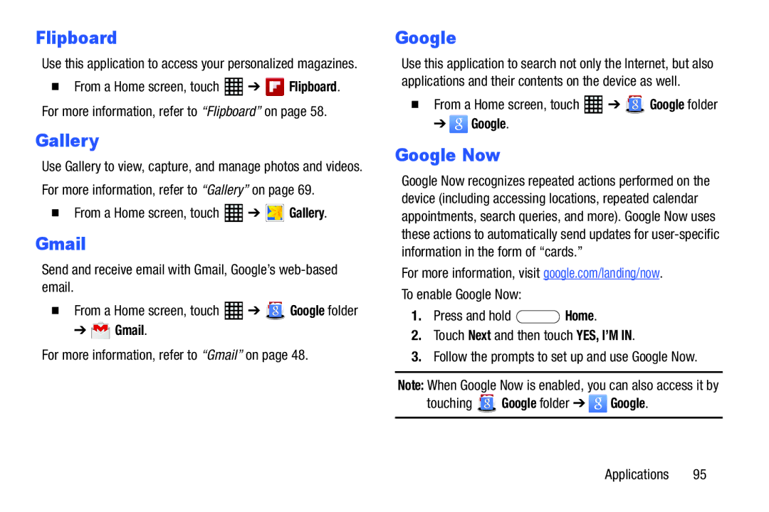 Samsung SM-T520NZKAXAR, SM-T520NZWAXAR user manual Google Now 