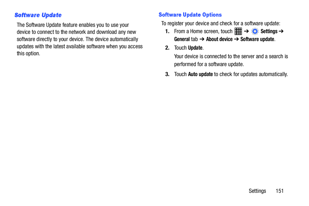 Samsung SM-T520NZKAXAR, SM-T520NZWAXAR user manual Software Update Options 