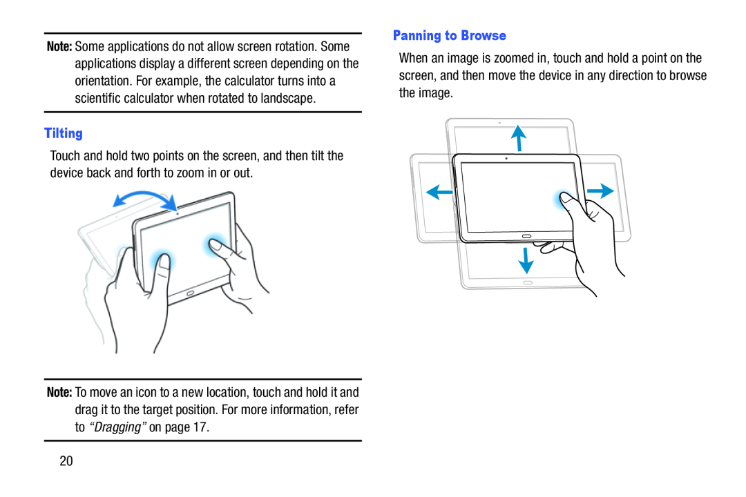 Samsung SM-T520NZWAXAR, SM-T520NZKAXAR user manual Tilting, Panning to Browse 