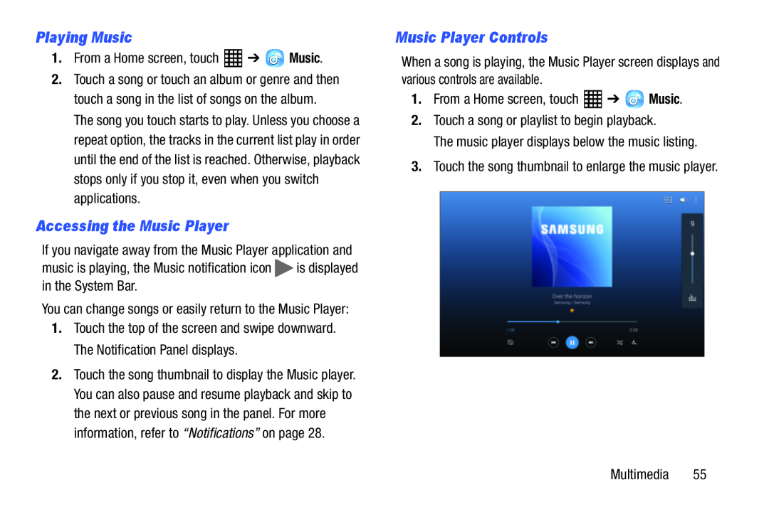 Samsung SM-T520NZKAXAR, SM-T520NZWAXAR user manual Playing Music, Accessing the Music Player, Music Player Controls 