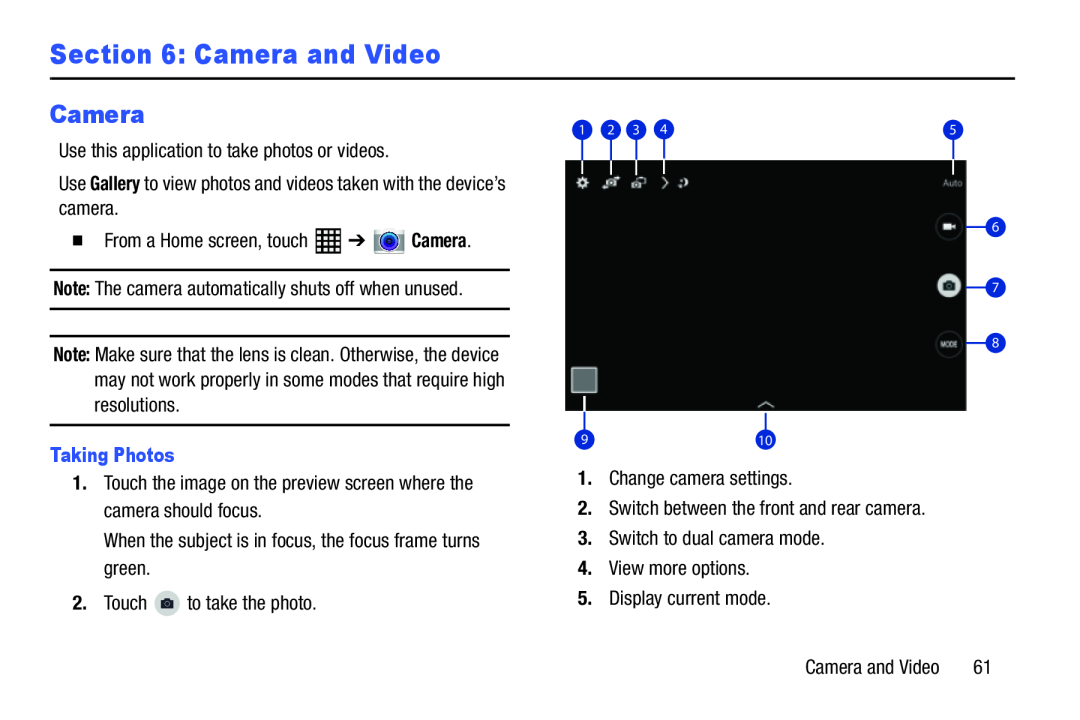 Samsung SM-T520NZKAXAR, SM-T520NZWAXAR user manual Camera and Video, Taking Photos 