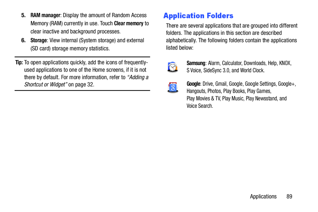 Samsung SM-T520NZKAXAR, SM-T520NZWAXAR user manual Application Folders 