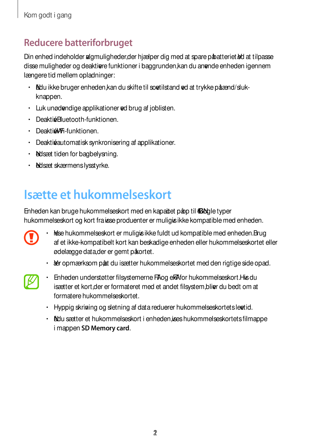 Samsung SM-T520NZWANEE, SM-T520XZWANEE, SM-T520NZKANEE, SM-T520NZWENEE Isætte et hukommelseskort, Reducere batteriforbruget 