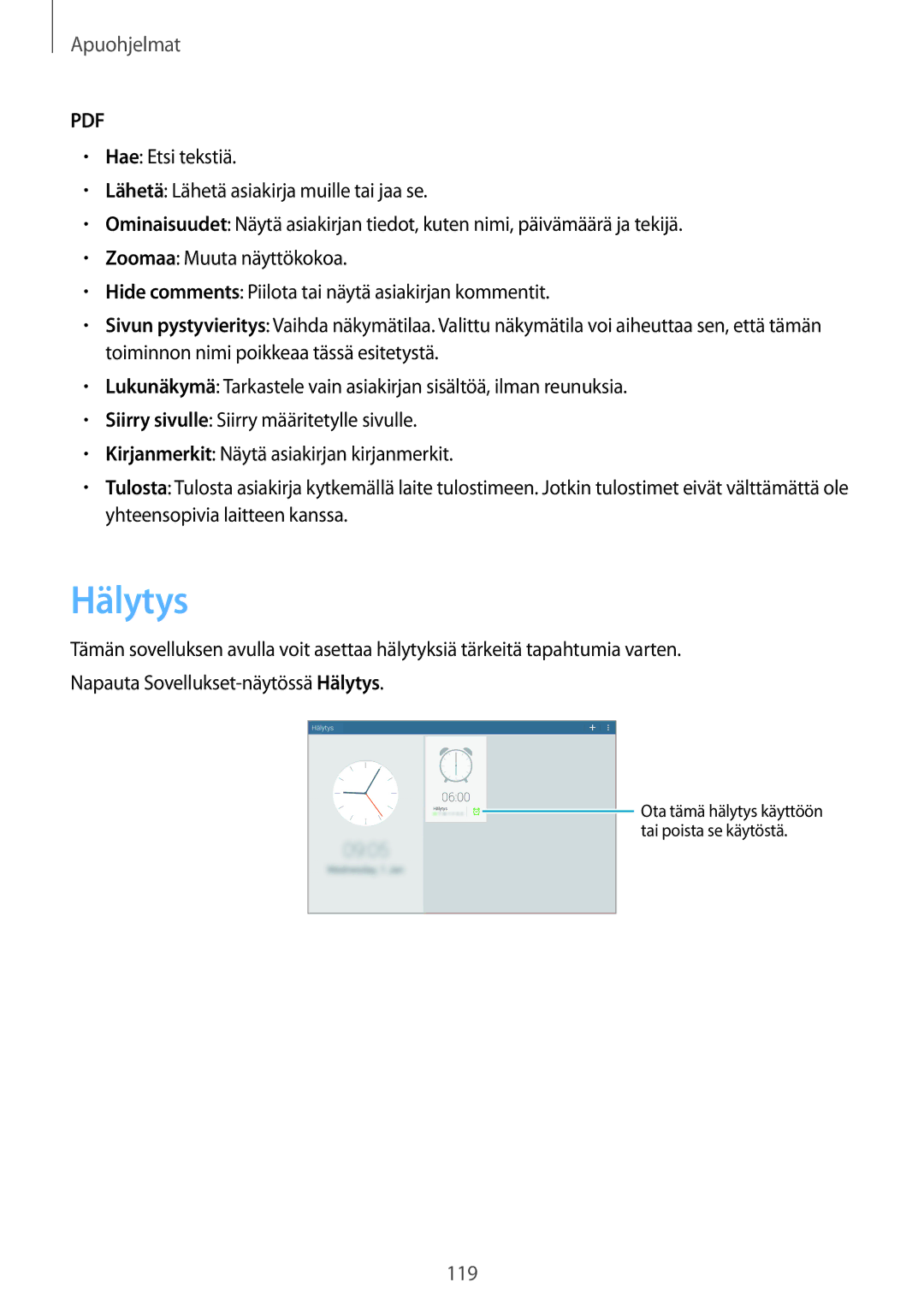 Samsung SM-T525NZWANEE, SM-T525NZKANEE manual Hälytys 