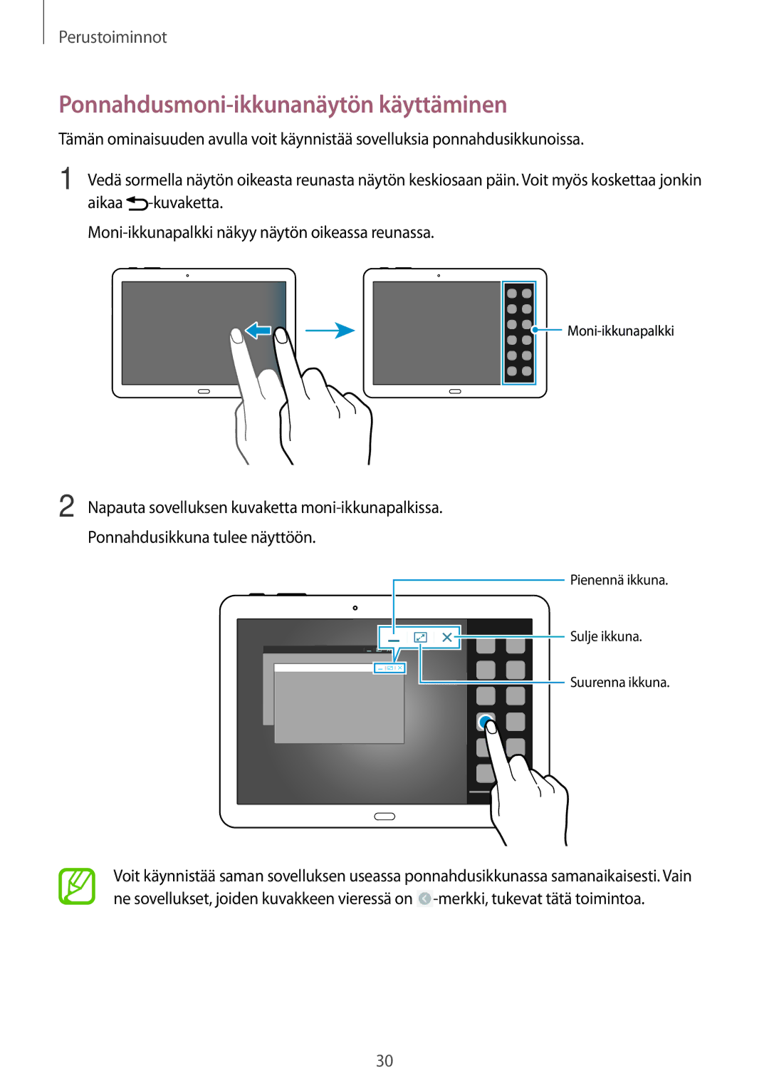 Samsung SM-T525NZKANEE, SM-T525NZWANEE manual Ponnahdusmoni-ikkunanäytön käyttäminen 