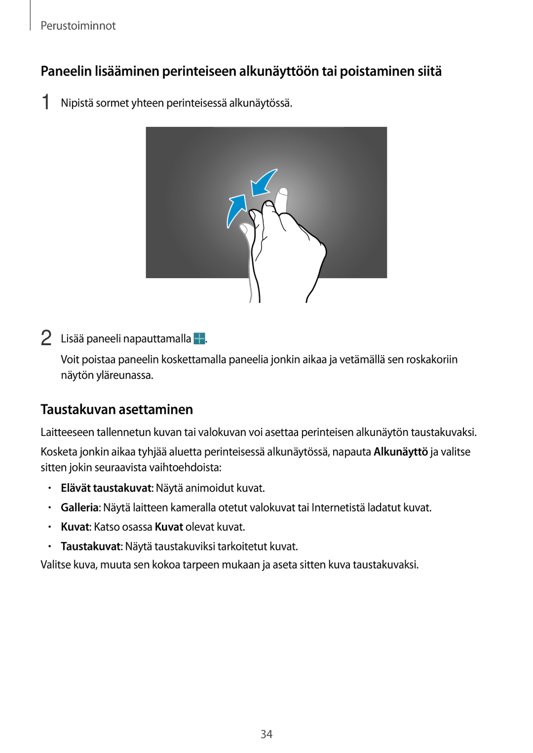 Samsung SM-T525NZKANEE, SM-T525NZWANEE manual Taustakuvan asettaminen 