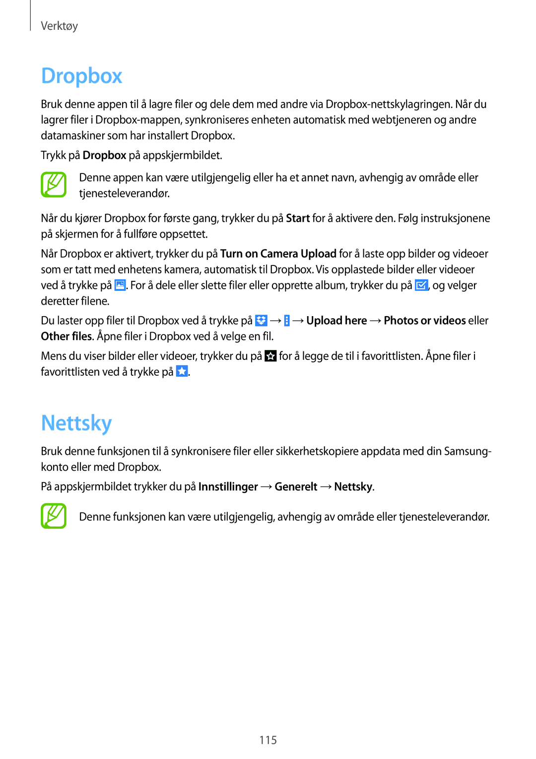 Samsung SM-T525NZWANEE, SM-T525NZKANEE manual Dropbox, Nettsky 