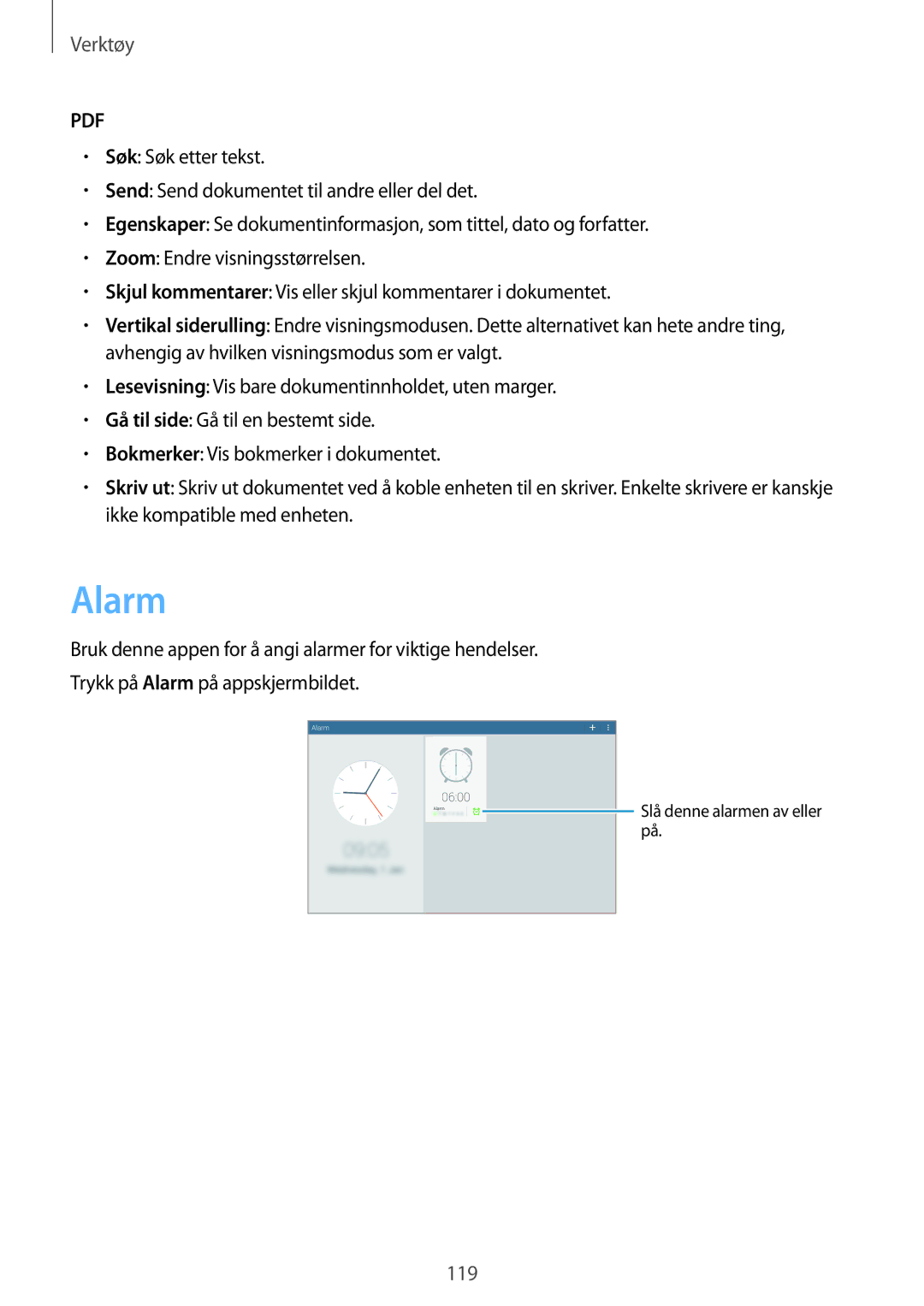 Samsung SM-T525NZWANEE, SM-T525NZKANEE manual Alarm 