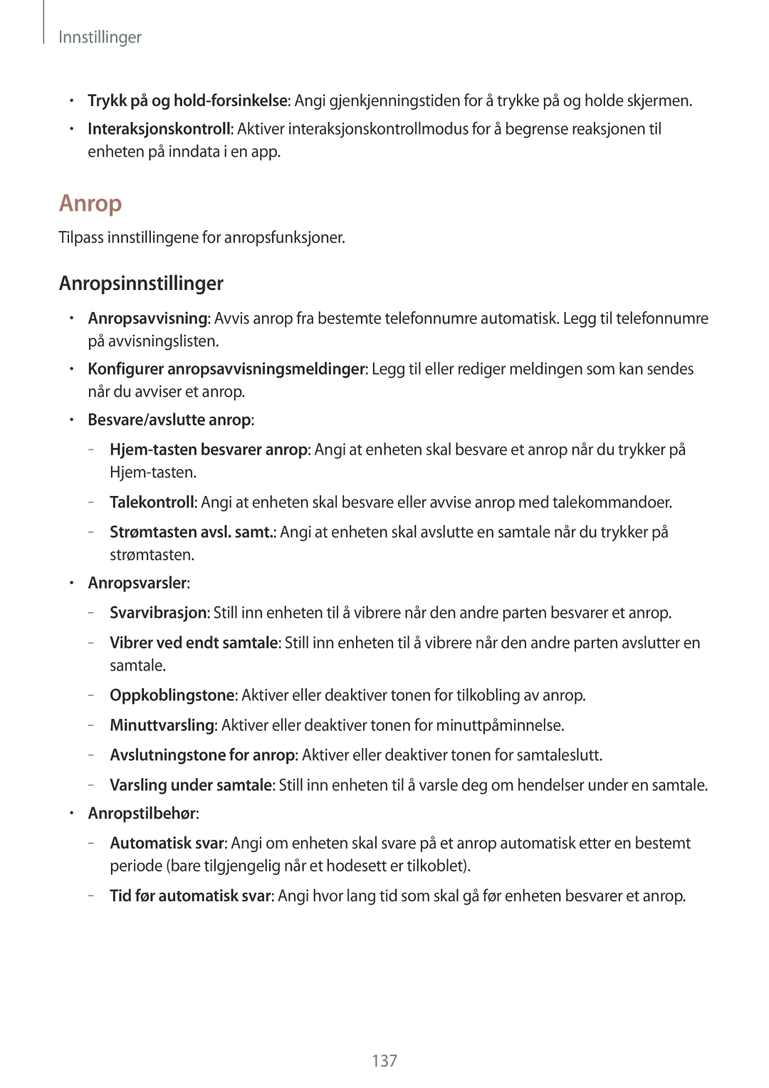 Samsung SM-T525NZWANEE Anropsinnstillinger, Tilpass innstillingene for anropsfunksjoner, Anropsvarsler, Anropstilbehør 