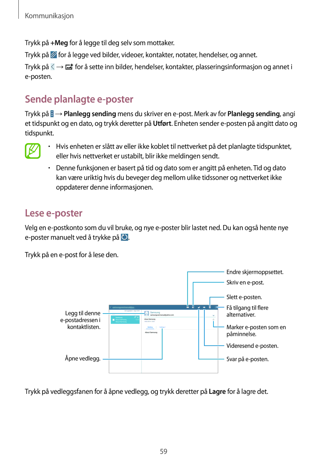 Samsung SM-T525NZWANEE, SM-T525NZKANEE manual Sende planlagte e-poster, Lese e-poster 