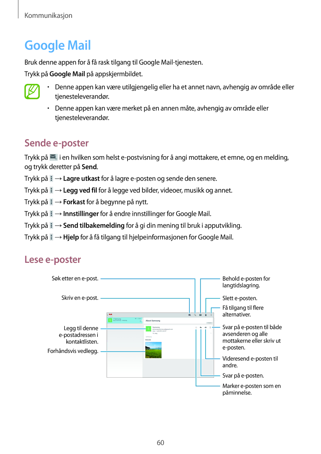 Samsung SM-T525NZKANEE, SM-T525NZWANEE manual Google Mail 