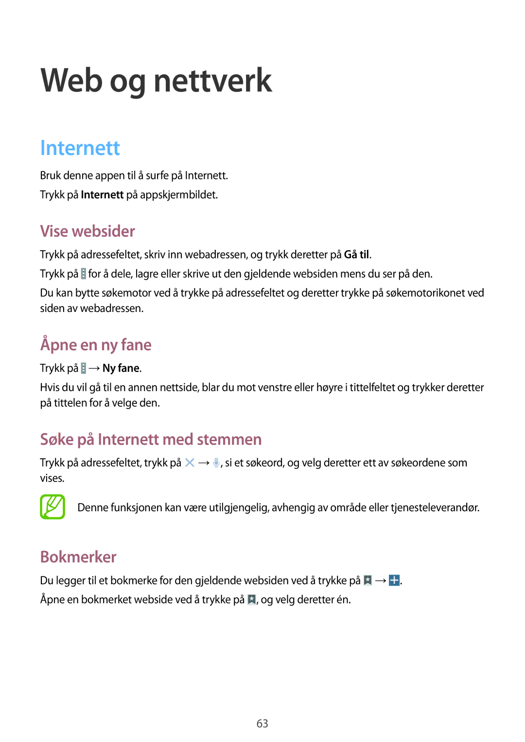 Samsung SM-T525NZWANEE, SM-T525NZKANEE manual Web og nettverk, Internett 