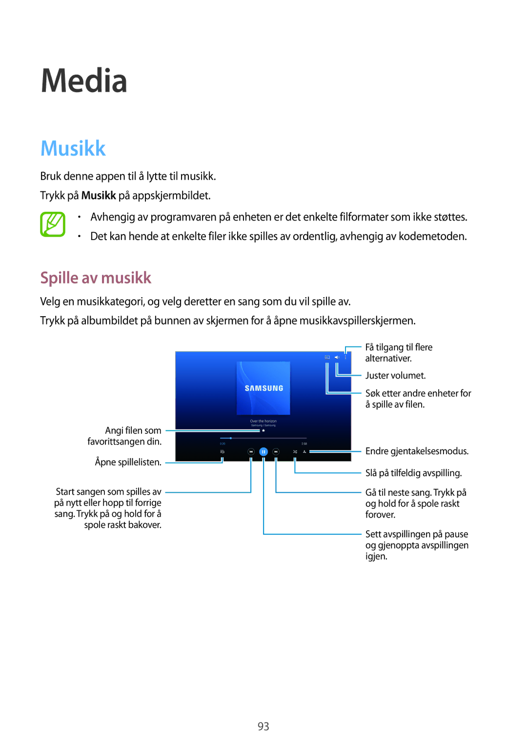 Samsung SM-T525NZWANEE, SM-T525NZKANEE manual Media, Musikk, Spille av musikk 