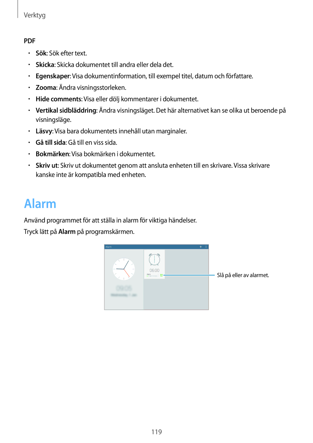 Samsung SM-T525NZWANEE, SM-T525NZKANEE manual Alarm 