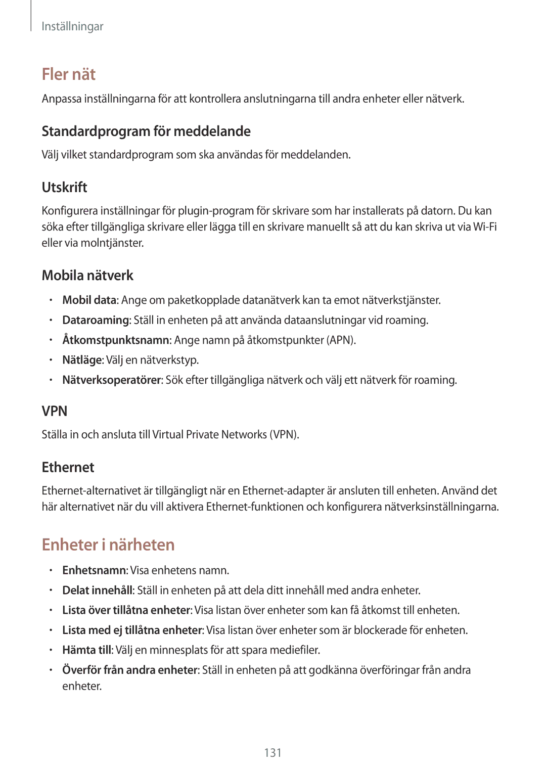 Samsung SM-T525NZWANEE, SM-T525NZKANEE manual Fler nät, Enheter i närheten 