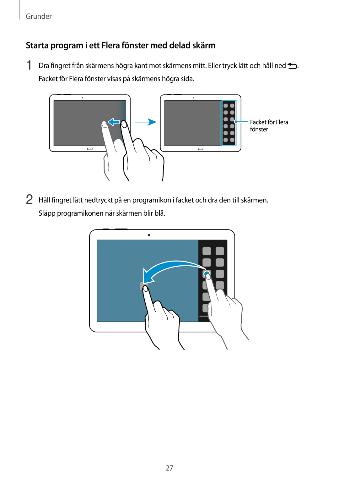 Samsung SM-T525NZWANEE, SM-T525NZKANEE manual Starta program i ett Flera fönster med delad skärm 