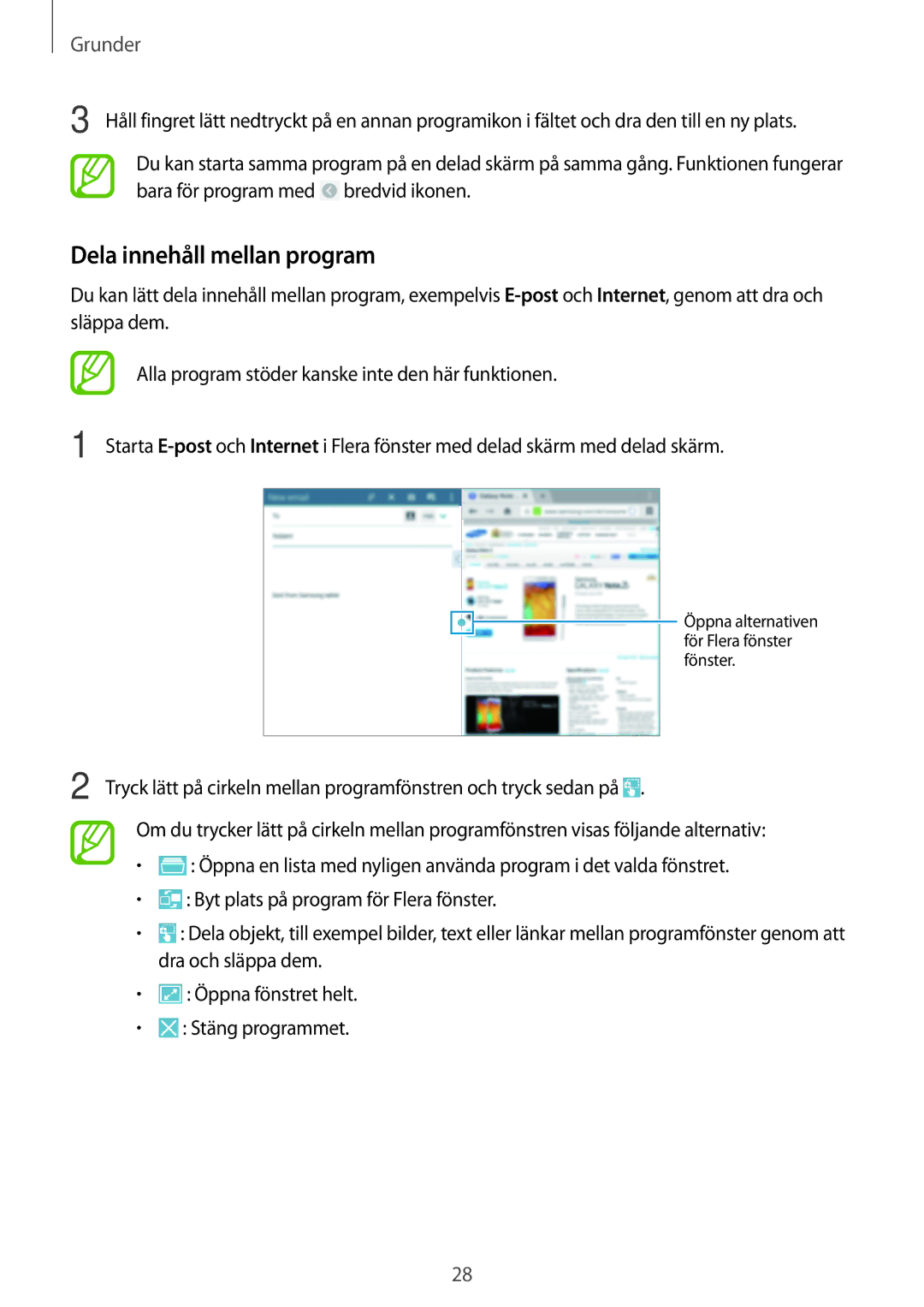 Samsung SM-T525NZKANEE, SM-T525NZWANEE manual Dela innehåll mellan program 