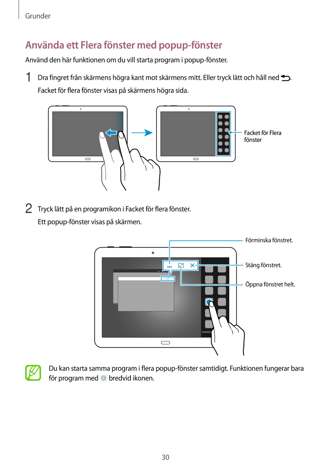 Samsung SM-T525NZKANEE, SM-T525NZWANEE manual Använda ett Flera fönster med popup-fönster 