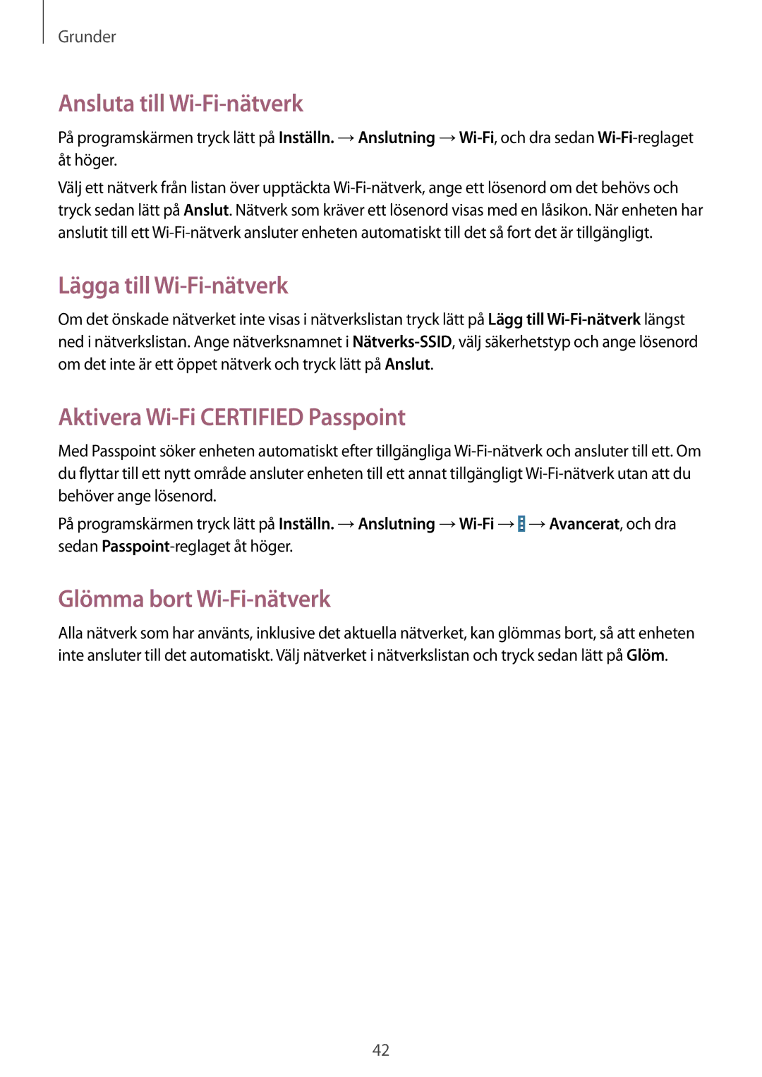 Samsung SM-T525NZKANEE manual Ansluta till Wi-Fi-nätverk, Lägga till Wi-Fi-nätverk, Aktivera Wi-Fi Certified Passpoint 